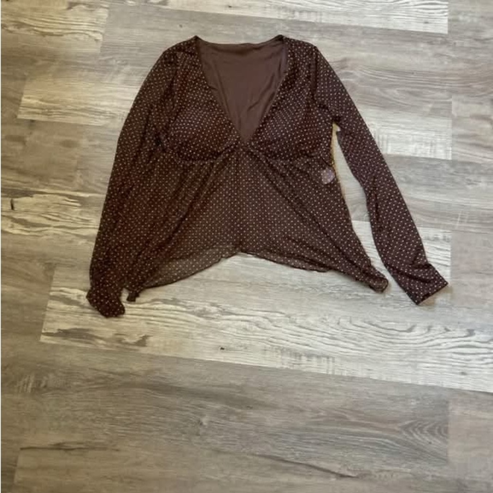 Elegant Brown Polka Dot Blouse